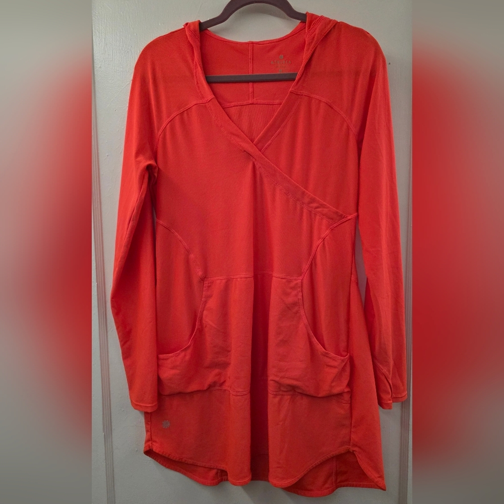 Athleta Chi Hoodie Tunic | Size Medium | Bright Coral Red LIKE NEW